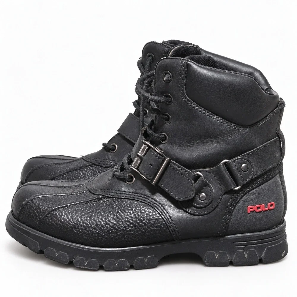 Polo Ralph Lauren Telly Black Leather Buckle Duck Boots Mens Size 9D